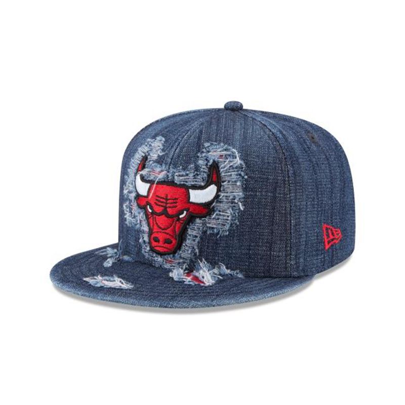 NBA Chicago Bulls Destructed Denim 59Fifty Fitted (VSJ9532) - Blue New Era Caps